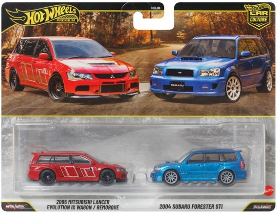 Hot Wheels Premium Car Culture - 2005 Mitsubishi Lancer EVO IX Wagon & 2004 Subaru Forester STI Twin-Pack