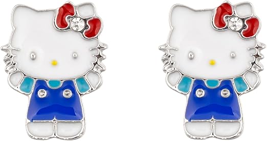 Hello Kitty Girls Sterling Silver Silhouette Cut Out Stud Earrings