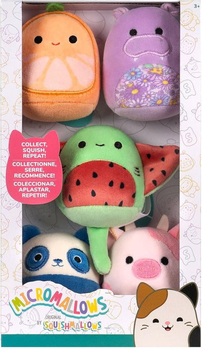 Squishmallows -Micromallows 2.5" Stingray, Cow, Panda, Orange & Hippo Set