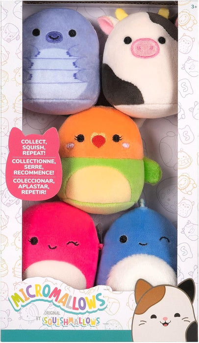 Squishmallows -Micromallows 2.5" Bear, Cow, Dinosaur, Love Bird & Octopus Set