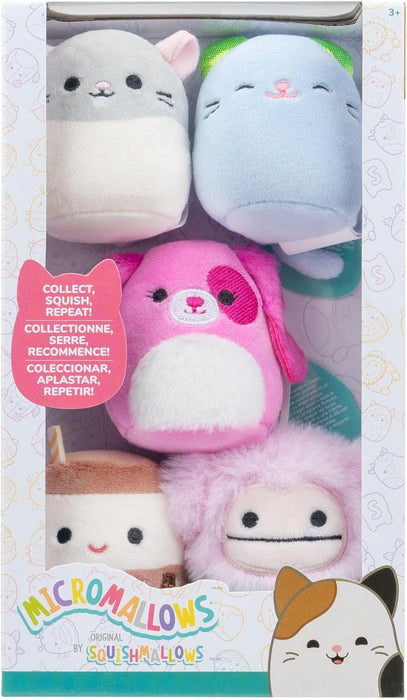 Squishmallows -Micromallows 2.5" Grey Cat, Lavender Cat, Pink Dog, Mint & Chocolate Milk Set