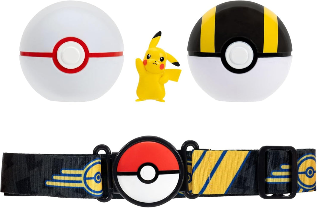 Pokemon Clip 'N' Go Poke Ball Belt Set (Pikachu #5 with Premier Ball, Ultra Ball & Electric-Type Themed Belt)