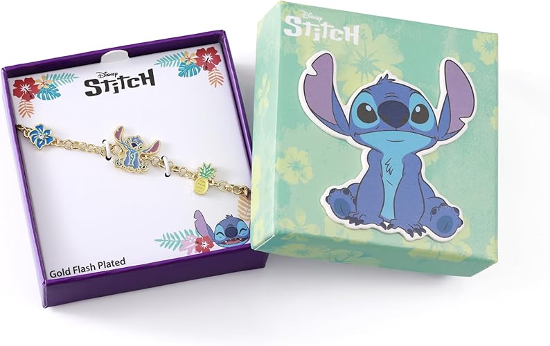 Disney Gold Stitch Pineapple & Flower Bracelet