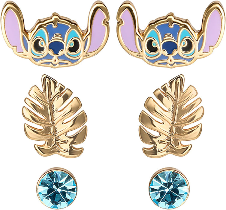 Disney Lilo & Stitch Blue and Gold Coloured 3 Piece Earring Set