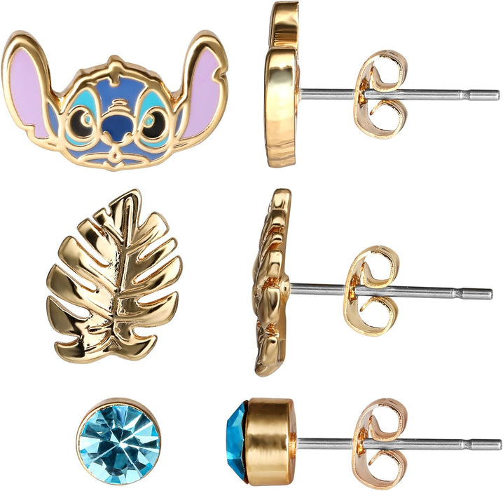 Disney Lilo & Stitch Blue and Gold Coloured 3 Piece Earring Set