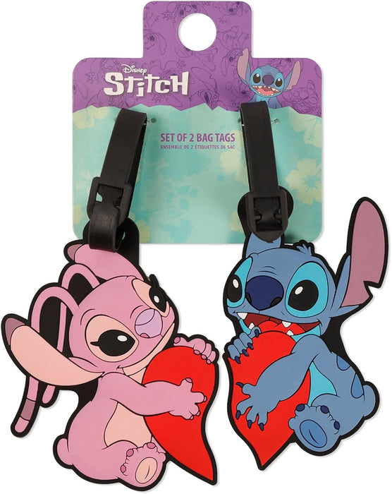 Disney Angel & Stitch Love Heart Luggage Tag Set