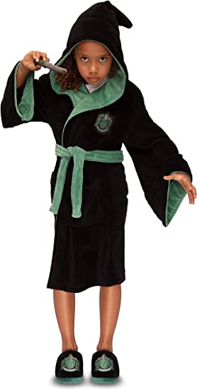 Harry Potter Slytherin Kids Poly Fleece Robe Black/Green (Large/Medium)