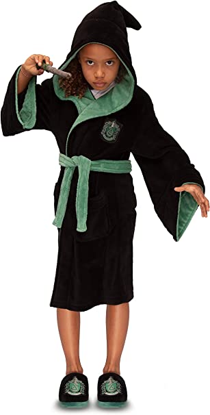 Harry Potter Slytherin Kids Fleece Robe Black/Green (X-Large)